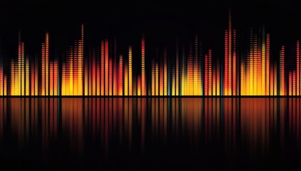 Abstract colorful audio waveform with reflection.