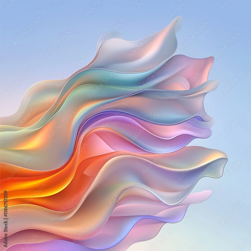 Poster captivating abstract featuring mesmerizing undulating forms in a visually striking iridescent compos
