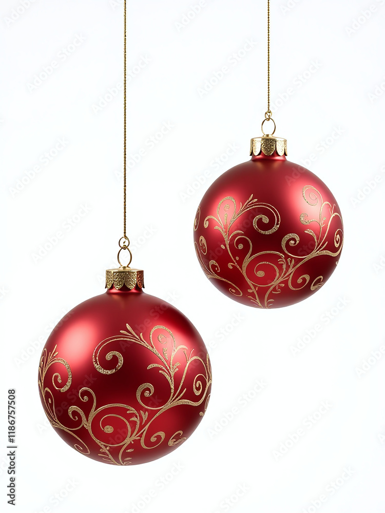 Poster baubles with golden design hang isolated on a white background with transparent png overlay for new 