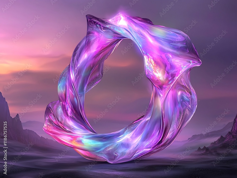 Poster captivating abstract featuring luminous iridescent shapes in a mesmerizing shimmering composition wi