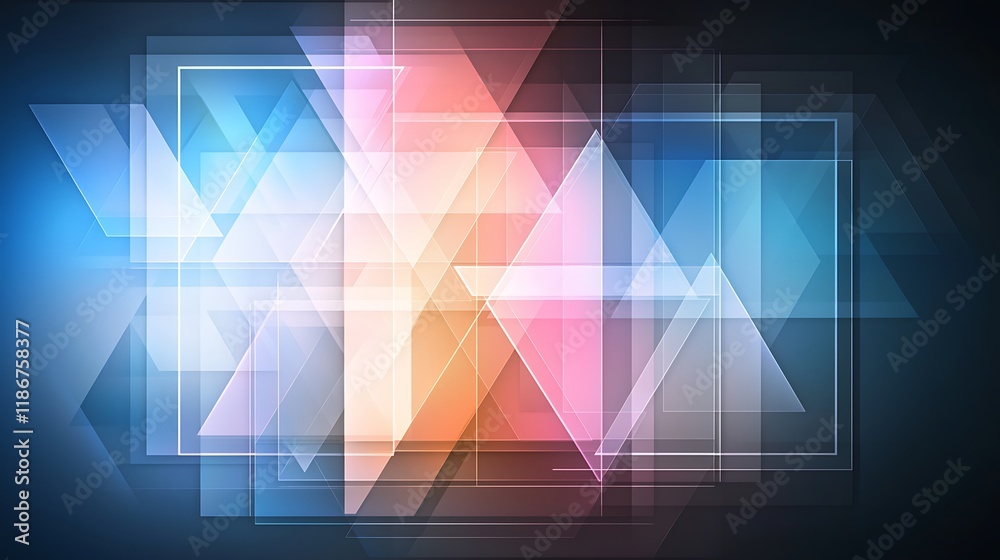 Sticker Abstract Digital Landscape Composed of Colorful Geometric Shapes and Layers, Ideal for Backgrounds and Modern Design Projects in Technology and Art