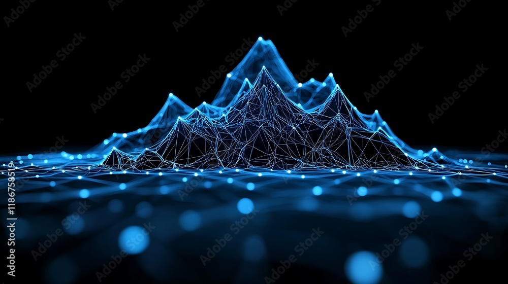 Poster abstract digital landscape with glowing elements in a futuristic style, showcasing a mesmerizing net