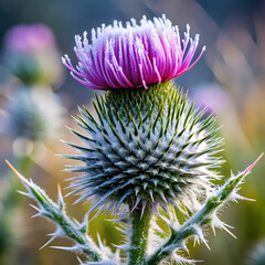 A traditional Scottish thistle delicately adorned with frost