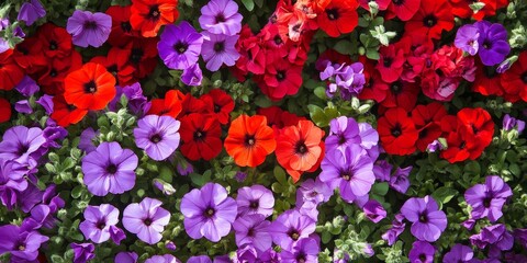 A vibrant patch of red and purple flowers creates a stunning display, showcasing the beauty and diversity found within the red and purple flowers that enhance any natural landscape.