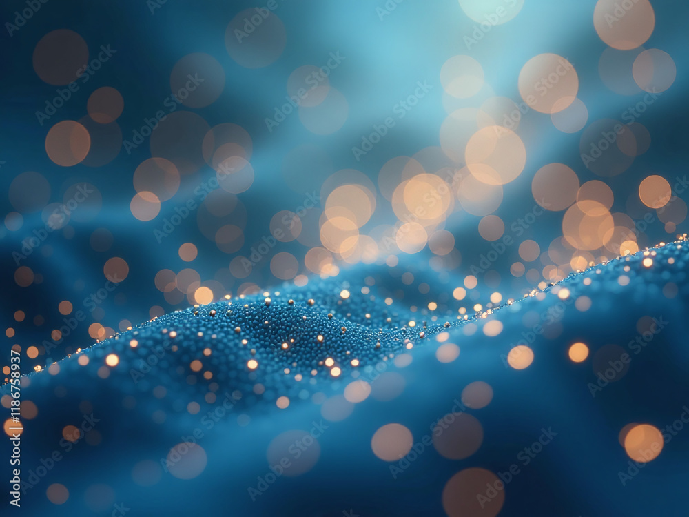Poster Background Featuring Soft Blur Of Blue And Gold Particles Creating A Bokeh Effect With Gentle Abstract Texture. 00003