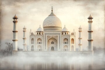 A vintage-style travel poster of the Tilla-Kari Mosque, featuring bold typography and muted tones evoking an old-world charm