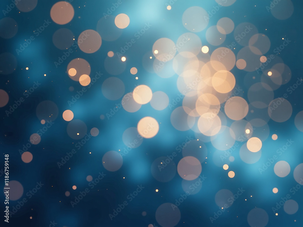 Poster Background Featuring Soft Blur Of Blue And Gold Particles Creating A Bokeh Effect With Gentle Abstract Texture. 00002