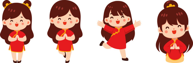 Joyful Children in Traditional Chinese Attire Celebrating Lunar New Year Festivities