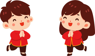 Joyful Children in Traditional Chinese Attire Celebrating Lunar New Year Festivities