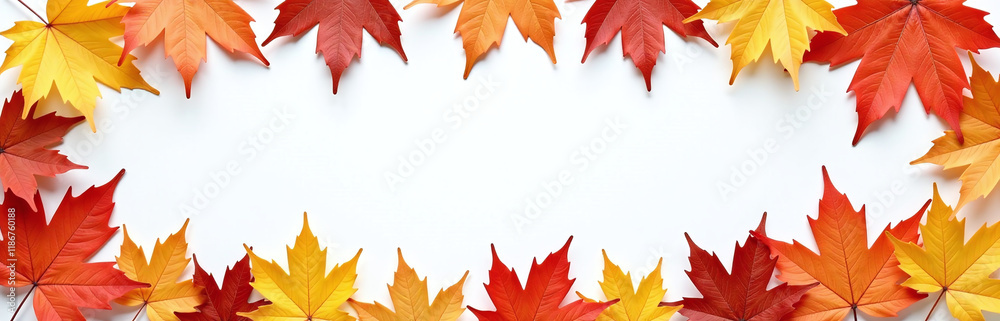 Poster Autumn Leaves In Various Colors Are Arranged In A Border Pattern Against A Clean White Background To Create A Visually Appealing Image. 00003