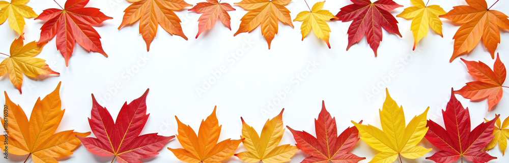 Poster Autumn Leaves In Various Colors Are Arranged In A Border Pattern Against A Clean White Background To Create A Visually Appealing Image. 00002