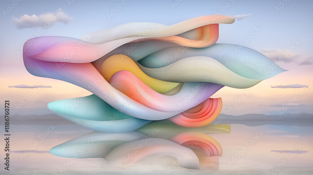Poster captivating abstract pattern of fluid iridescent curves in a dynamic kaleidoscopic arrangement with 