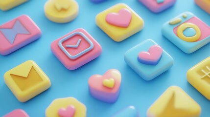 Fototapeta premium Social media marketing concept of 3D icons set in modern web design. Pack isolated objects of followers, rings in dating chat, messaging, online advertisement, like, email, photo, other illustrations