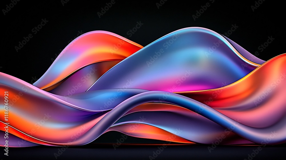 Poster mesmerizing abstract pattern featuring fluid iridescent curves in a dynamic kaleidoscopic geometric 