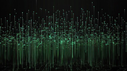 Fototapeta premium Abstract Green Digital Data Stream Visualization: A Futuristic Technological Landscape