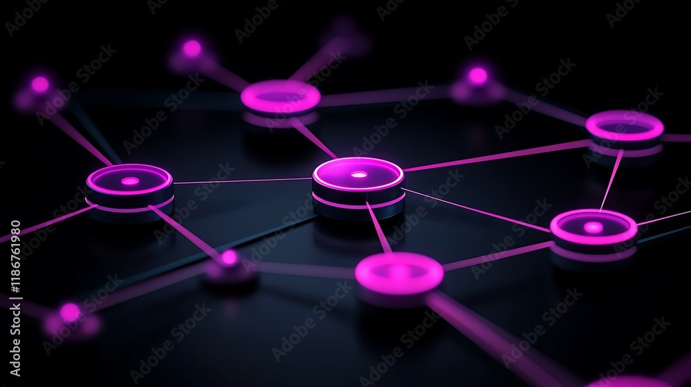 Poster abstract representation of cybernetic connections in a futuristic digital network with neon elements