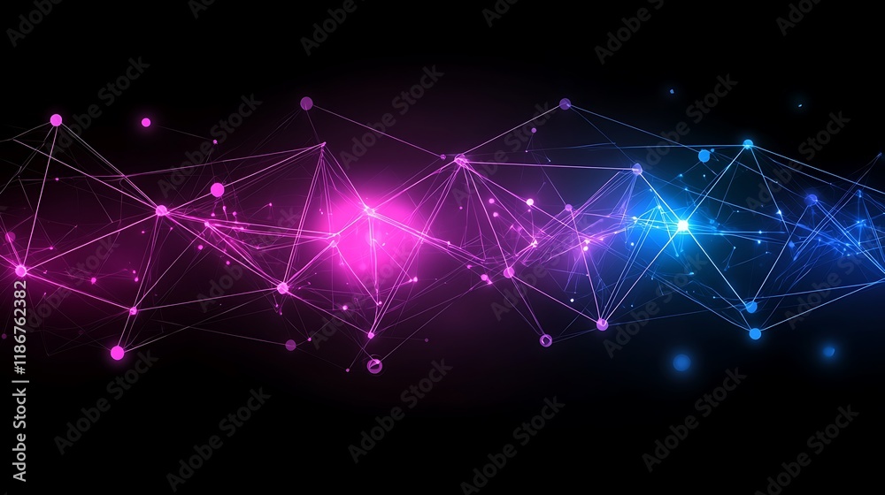 Poster abstract representation of interconnected nodes and lines in a vibrant color palette featuring shade