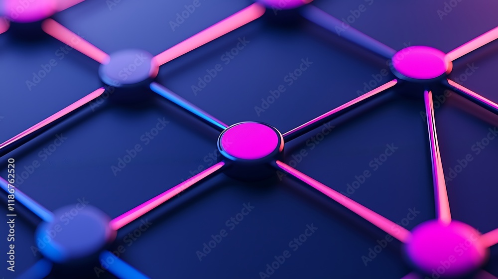 Poster abstract representation of interconnected nodes and lines with vibrant colors and patterns in a mode