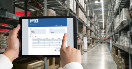 Invoice on computer screen from accounting application. Computer program for financial and budget of corporate business. Snugly.