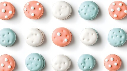 Soft Pastel Polka Dot Macarons on a White Background, High Quality