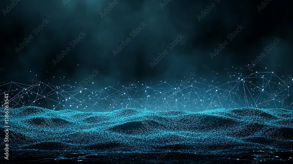 Fototapete Abstract Visualization of a Global Network Concept with Dynamic Waves and Sparkling Connections Representing Data Flow and Interaction in a Digital Universe