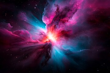 Obraz premium A cosmic supernova explosion with radiant colors spreading across the darkness, symbolizing the birth of new stars