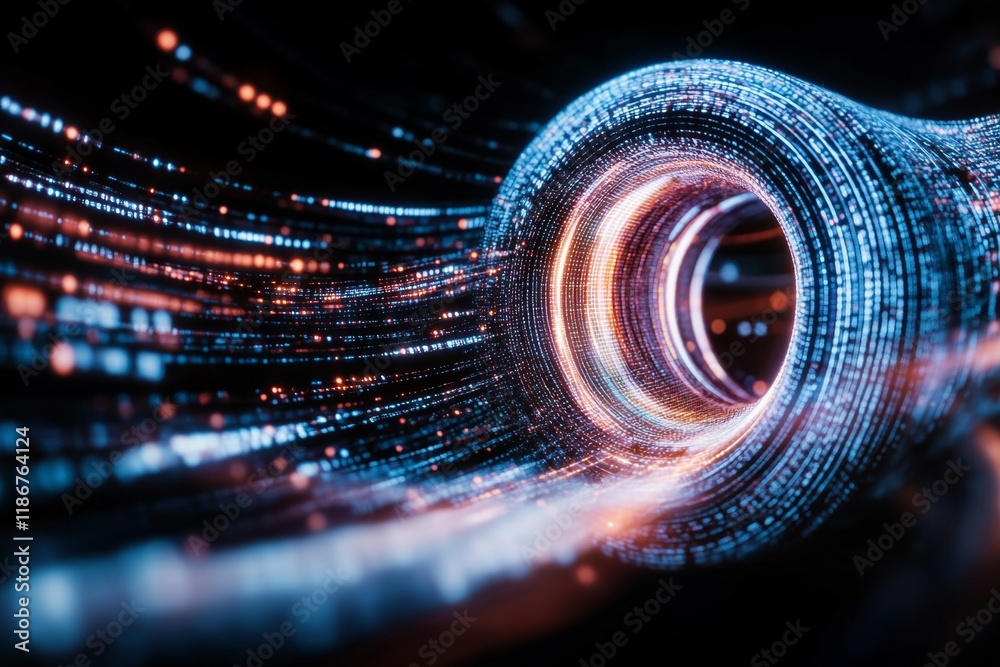 Poster A cosmic wormhole with a swirling vortex of light and energy, creating the impression of a bridge through space-time