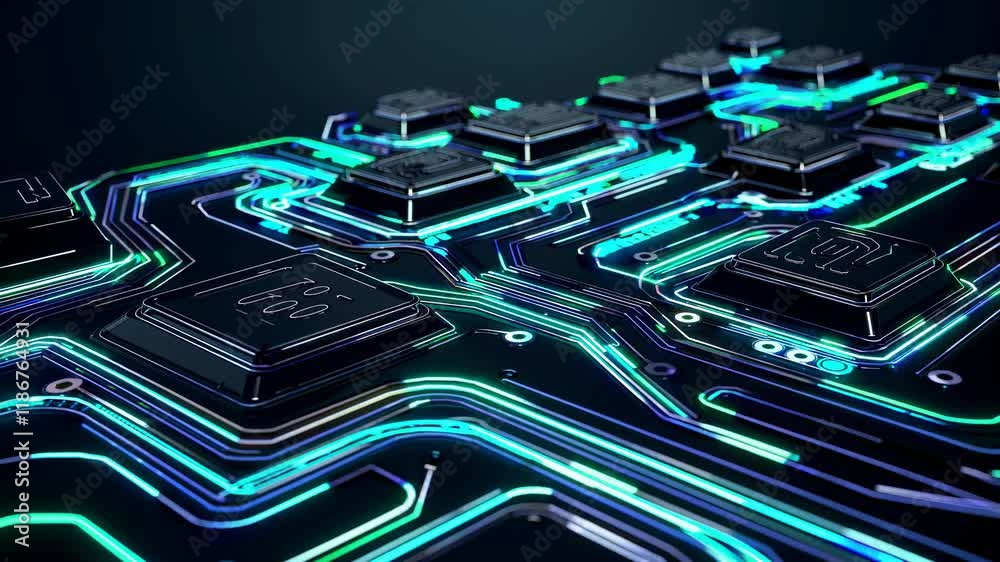 Leinwandbilder Exploring intricate circuit designs with vibrant colors and advanced technology visuals