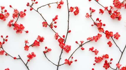 red cherry blossoms on a clean white background 