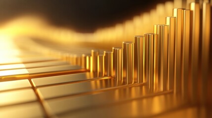 Business Growth Bar Golden Graph Curve. 3D Render illustration