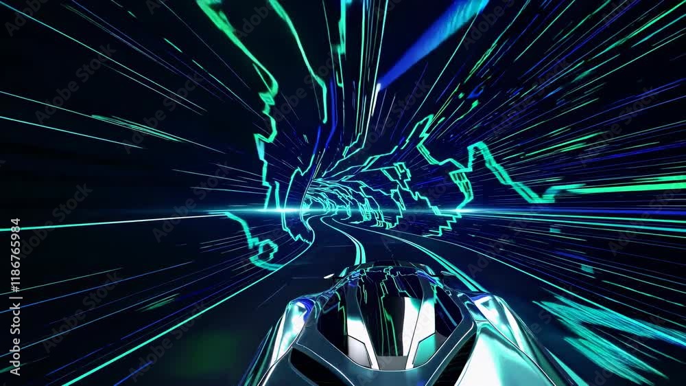 Leinwandbilder experience a futuristic drive through a neon-lit tunnel at high speed with stunning visual effects a