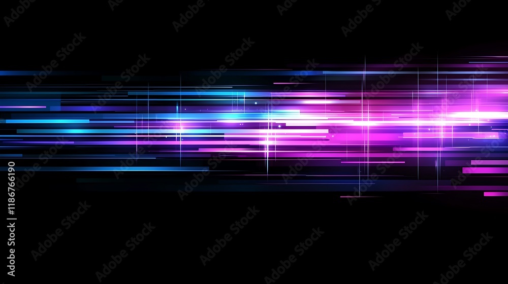 Poster ethereal floating grid structure in digital space with vibrant neon colors and dynamic lines creatin