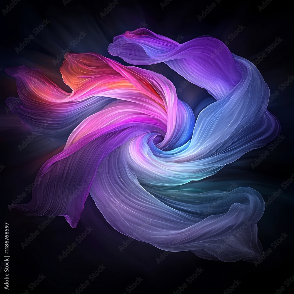 Poster swirling iridescent shapes in a mesmerizing array of vibrant jewel tones create a dynamic fluid and 
