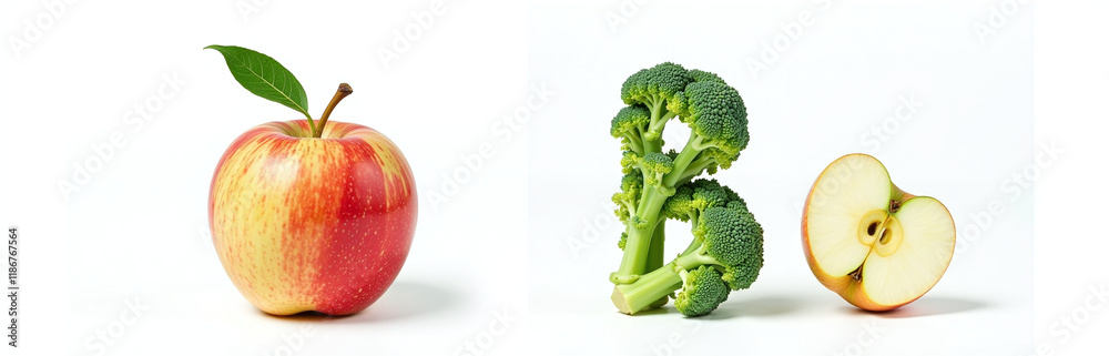 Aufkleber Alphabet Letters A And B Are Made From Apple And Broccoli, Isolated On A Clean White Background For Easy Viewing. 00002