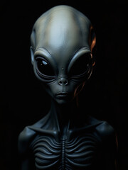 Alien Portrait With Striking Contrast Presented On A Simple Black Background Banner For A Bold Visual Effect Display. 00001