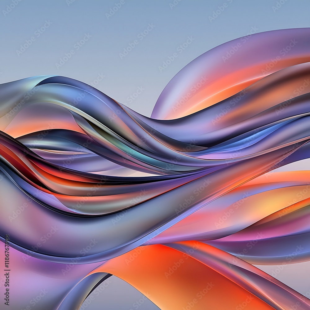 Poster captivating surreal abstract design featuring an undulating wave of iridescent flowing shapes in a v