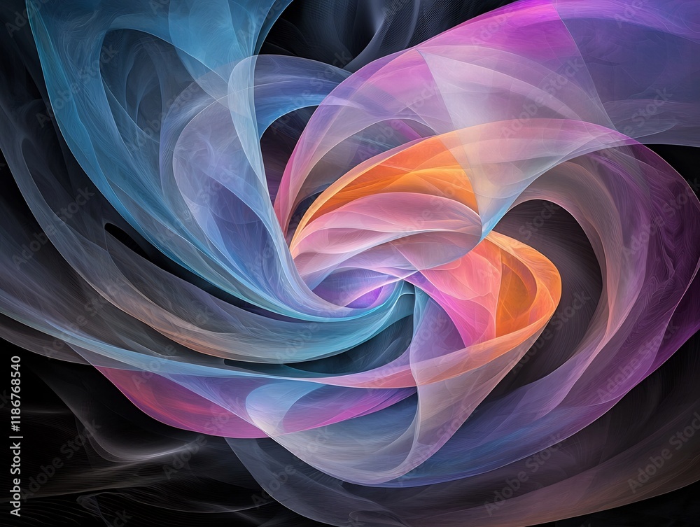 Poster captivating abstract featuring swirling ethereal shapes in a visually mesmerizing shimmering composi