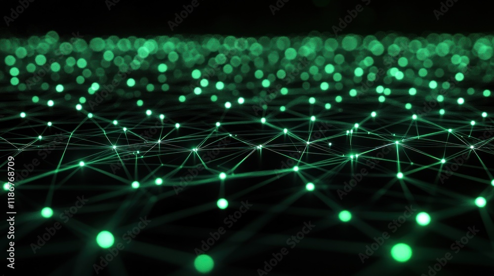Poster Abstract Network Visualization Green Nodes and Connections Digital Technology Data Flow Plexus