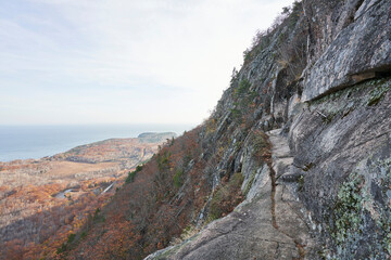 The precipice is a narrow trail that runs along a steep cliff face. The path provides some of the best views in Acadia National Park
