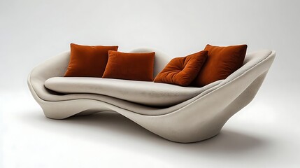 Unique sofa with a sculptural frame and soft, luxurious fabric cushions 