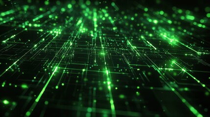 Obraz premium Abstract Green Digital Network Data Flow Visualization Futuristic Technology Background
