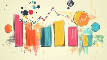 Colorful hand-drawn graphs and charts illustrating data trends and comparisons illustration