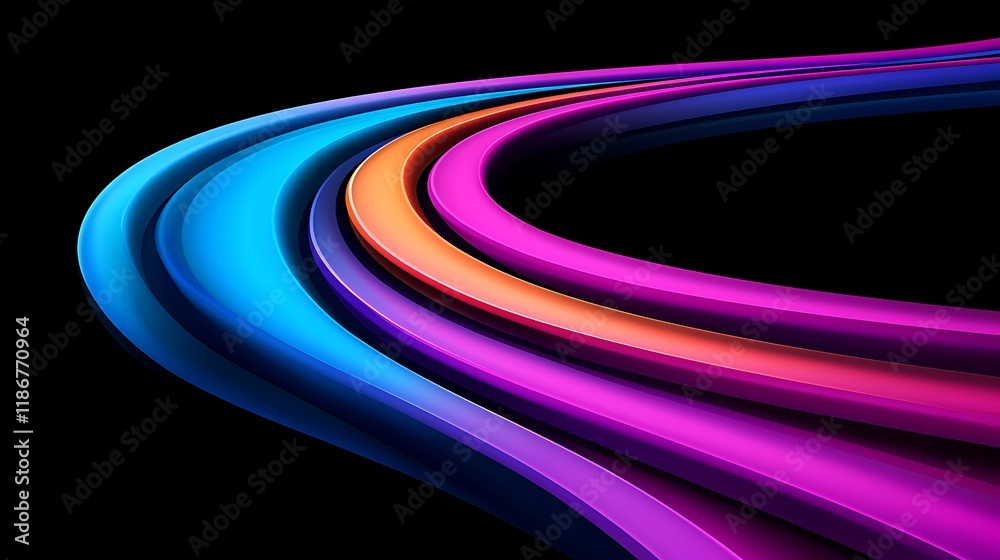 Poster vibrant conceptual visualization of dynamic data streams flowing in colorful waves against a black b