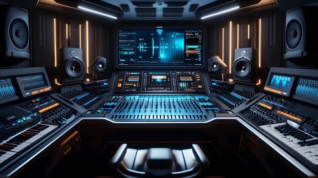 Futuristic Music Studio Recording Control Room Setup