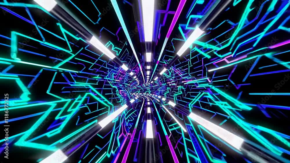 Poster vibrant neon tunnel with dynamic light patterns creating a mesmerizing immersive experience