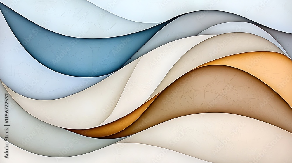 Poster dynamic wave patterns intertwining with fractal elements in soft colors, creating a visually captiva