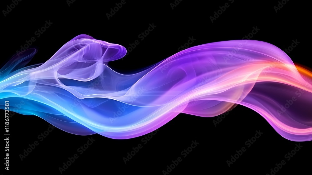 Poster vibrant dynamic waves of colorful light blending together in a 4d visual display on a black backgrou