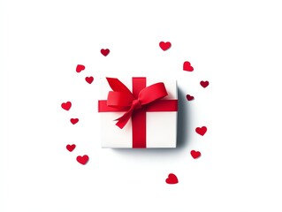 A heartshaped gift box with ribbons, romantic surprise, flat vector illustration, red and pink tones, isolated on white background