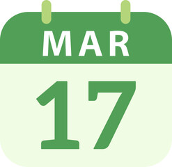 simple shape St.Patrick's Day calendar flat icon vector.
March 17 calendar element.
Transparent background.