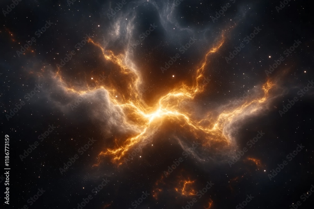 Poster a haunting depiction of a dark void in space, with faint glowing stars barely visible around a massi
